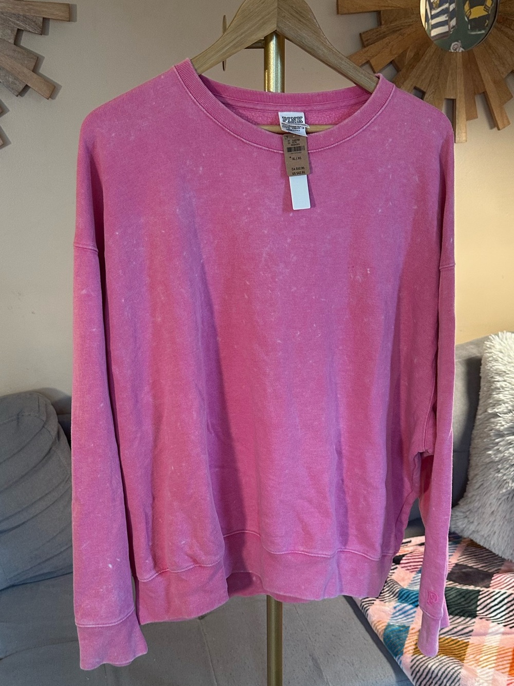 PINK Victoria's Secret Rose Pink Mineral Wash Crewneck Burnout Sweatshirt NWT